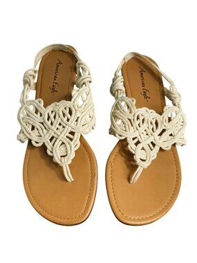 American Eagle Womens 11 Sandals Beige Macrame Sling Back Toe Post Flats Casual